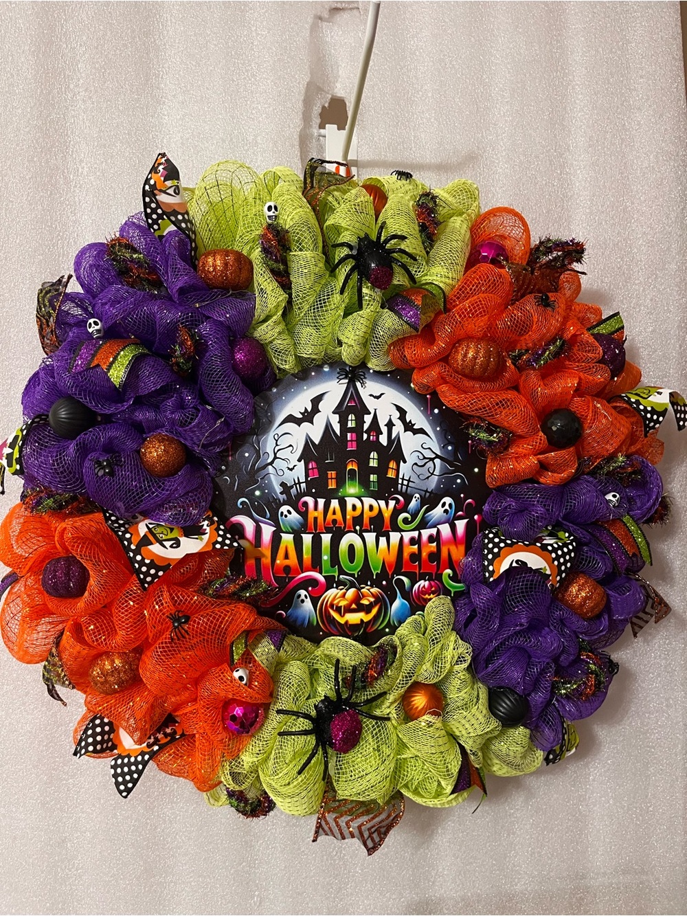 Happy Halloween Deco Mesh Wreath - Green, Orange, Purple